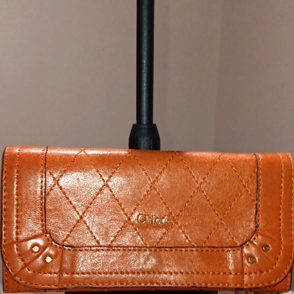 Authentic Chloe Paraty Long Leather Snap Wallet Tan Monogram EUC